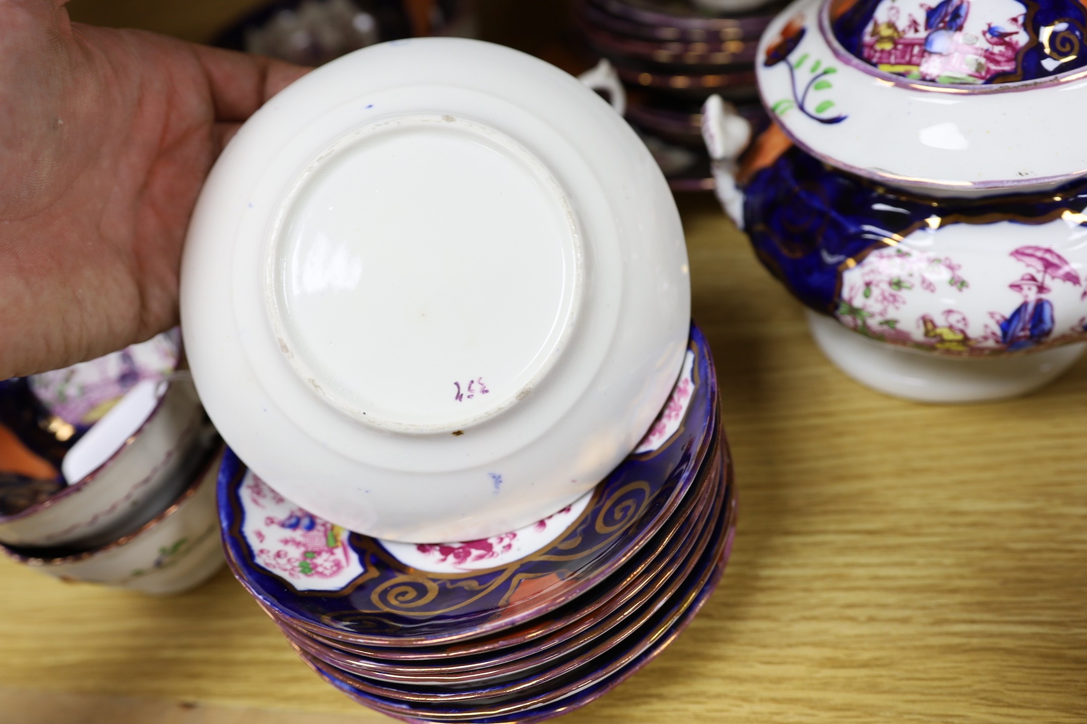 A quantity of Gaudy Welsh lustre tea wares with chinoiserie motifs